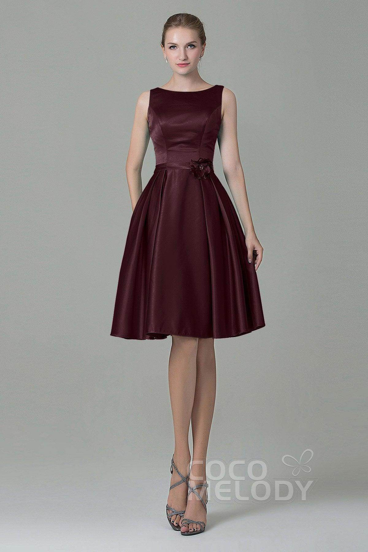 A-Line Knee Length Satin Bridesmaid Dress COZK1500B - COCOMELODY